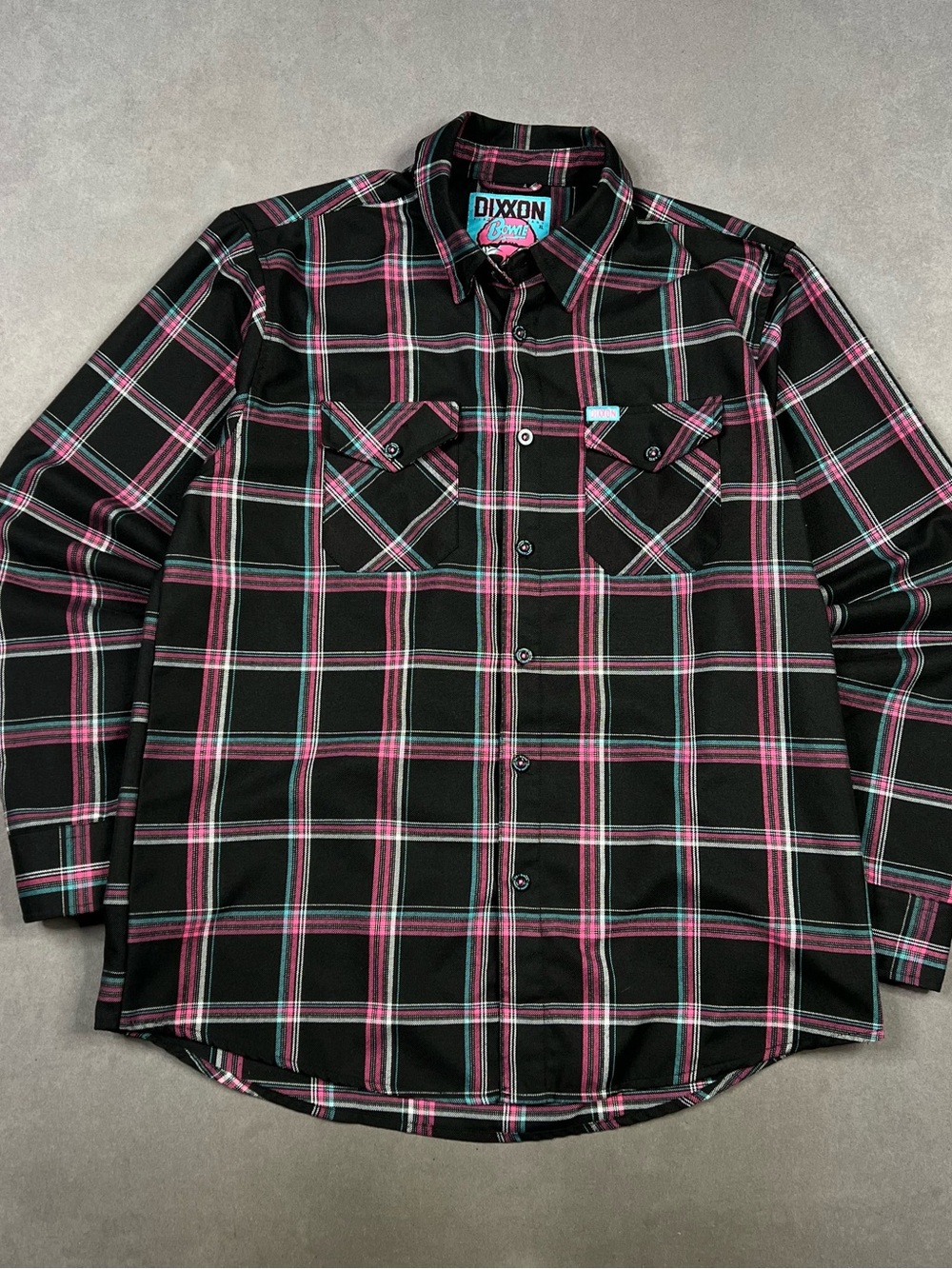DIXXON Black Plaid Button-Up Shirt with Pink Accents